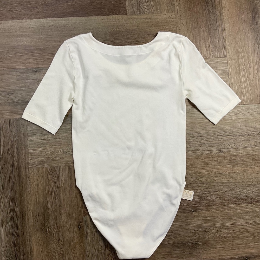 Vintage Wolford Half Sleeve Scoop Neck Bodysuit Womens Medium White Austria - Picture 2 of 7